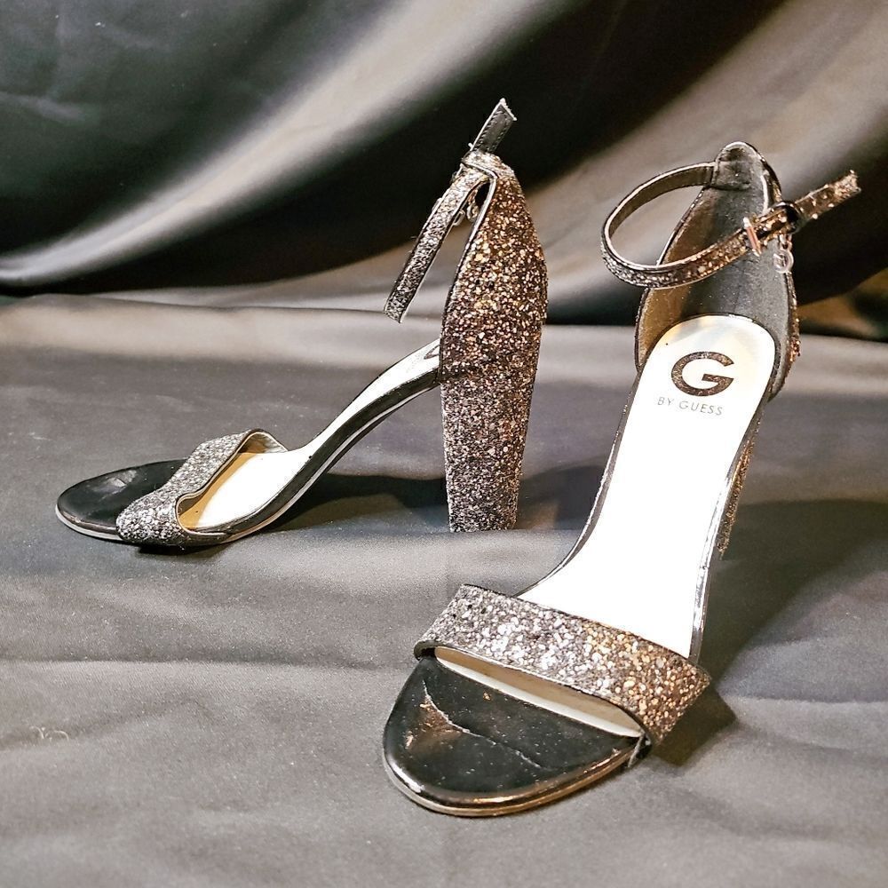 G By Guess Black, Sparkly High Heel Open Toe Shoe… - image 1